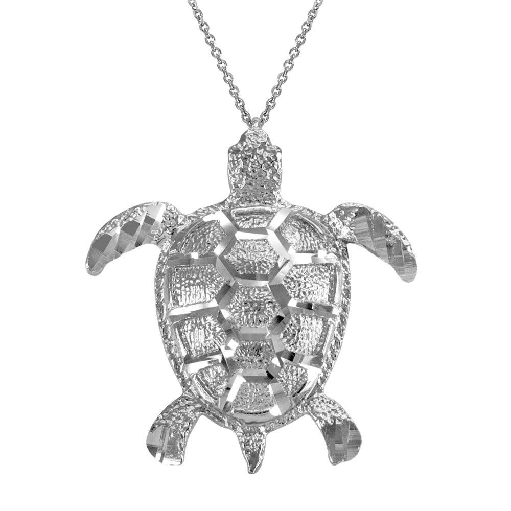 Sterling Silver Textured Style Sea Turtle Pendant Necklace, view 2