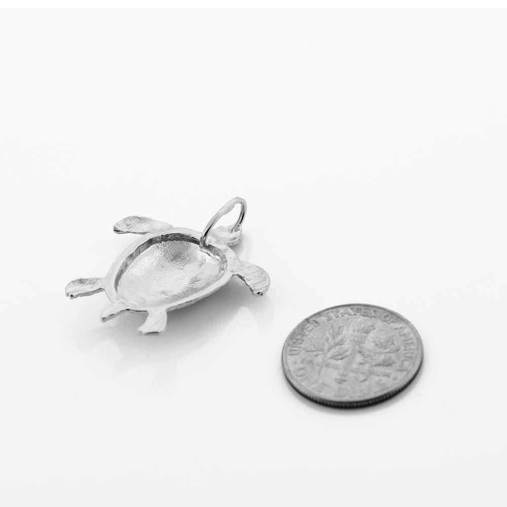 Sterling Silver Textured Style Sea Turtle Pendant Necklace, view 3
