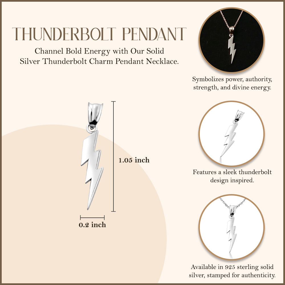 Sterling Silver Thunderbolt Charm Pendant Necklace, view 3