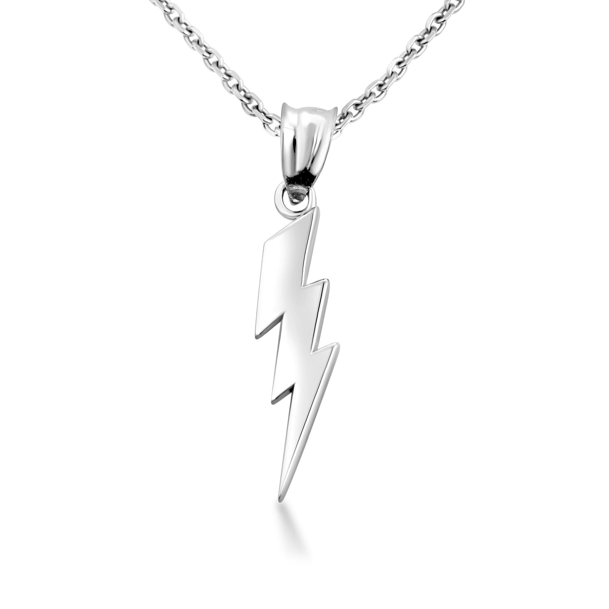 Sterling Silver Thunderbolt Charm Pendant Necklace, view 4