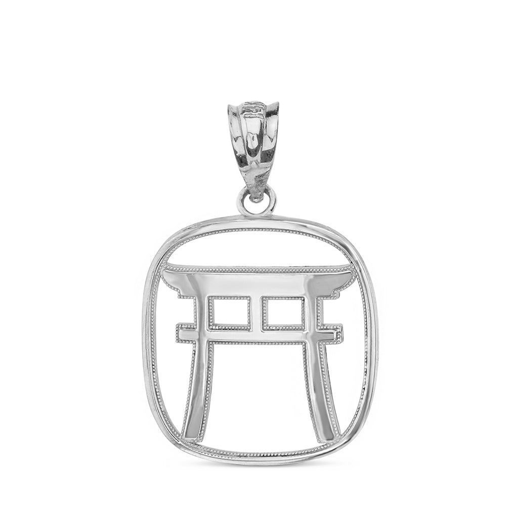 Sterling Silver Torii Gate Japanese Symbol Shinto Shrine Pendant Necklace, view 2