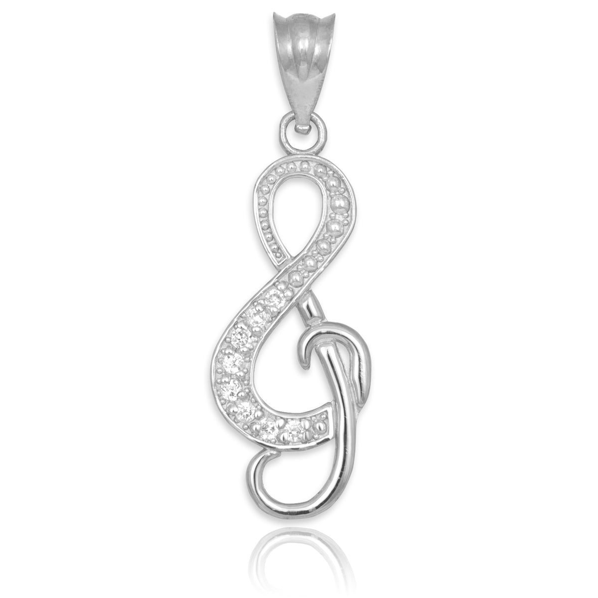 Sterling Silver Treble Clef CZ Music Pendant Necklace, view 2
