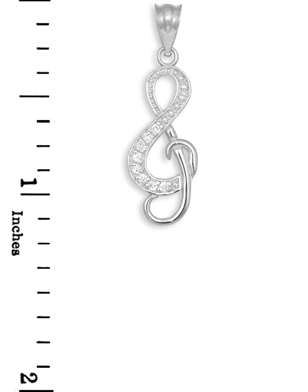 Sterling Silver Treble Clef CZ Music Pendant Necklace, view 3
