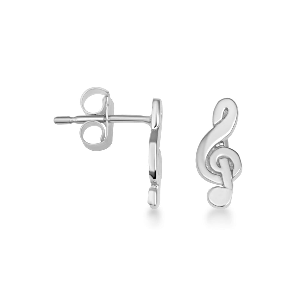 Sterling Silver Treble Clef Music G Note Stud Earrings