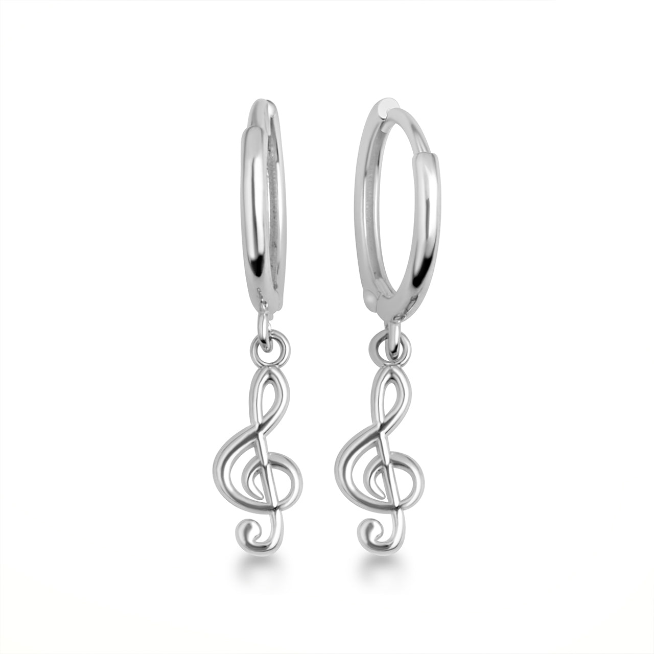 Sterling Silver Treble G Clef Music Note Huggie Hoop Earrings