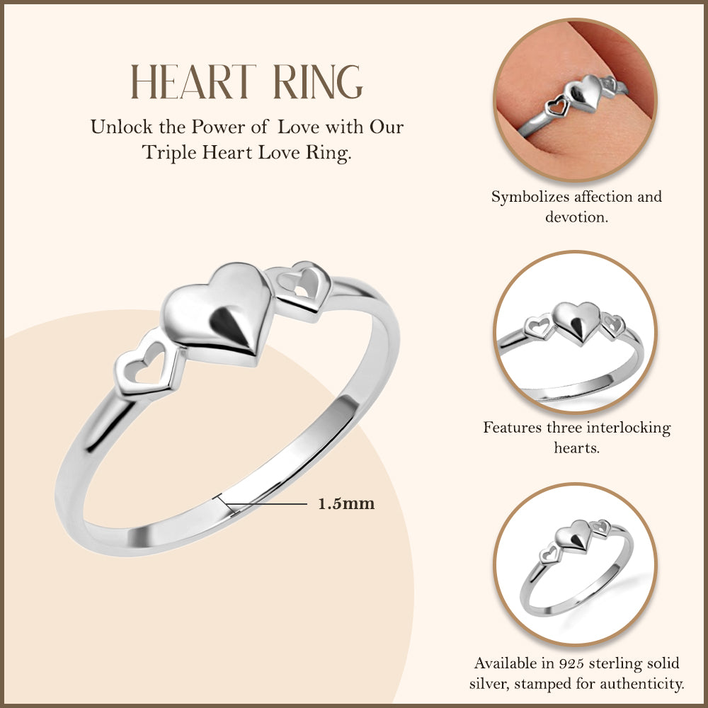 Sterling Silver Triple Heart Love Ring, view 3