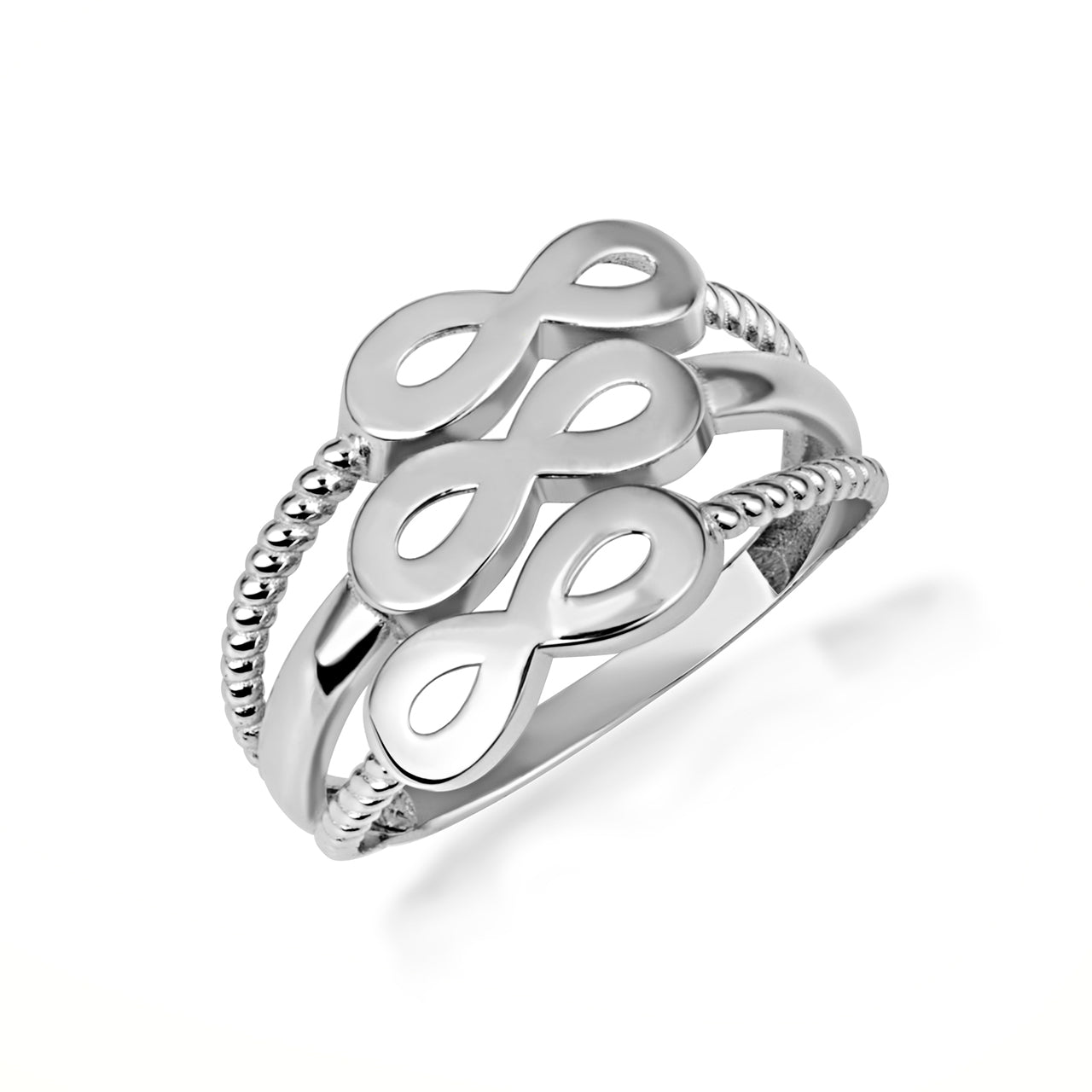 Sterling Silver Triple Infinity Multi Row Rope Band Ring
