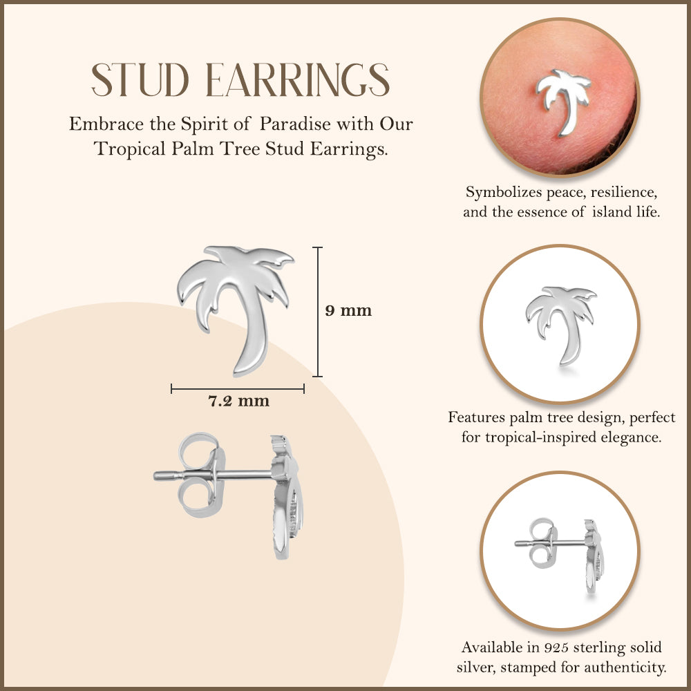 Sterling Silver Tropical Palm Tree Stud Earrings, view 3