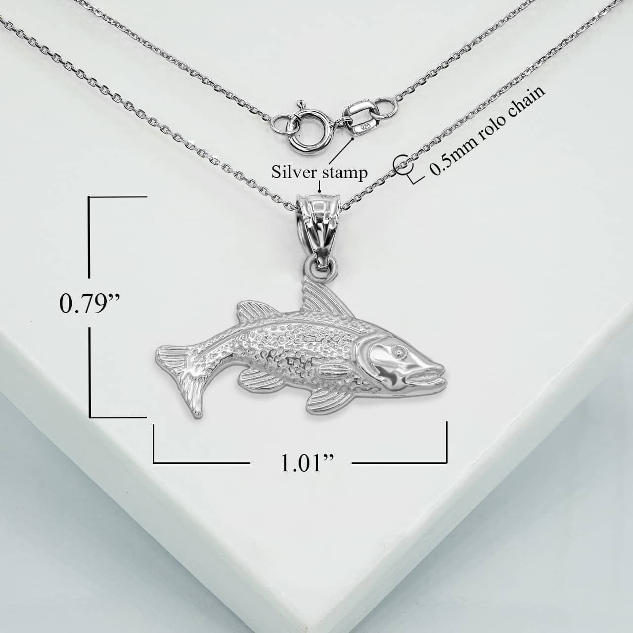 Sterling Silver Trout Fish Pendant Necklace, view 3