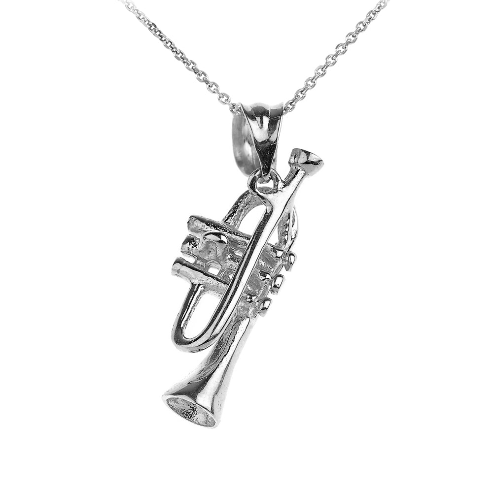 Sterling Silver Trumpet Charm Pendant necklace