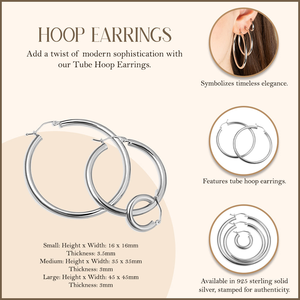 Sterling Silver Tube Hoop Earrings, view 4