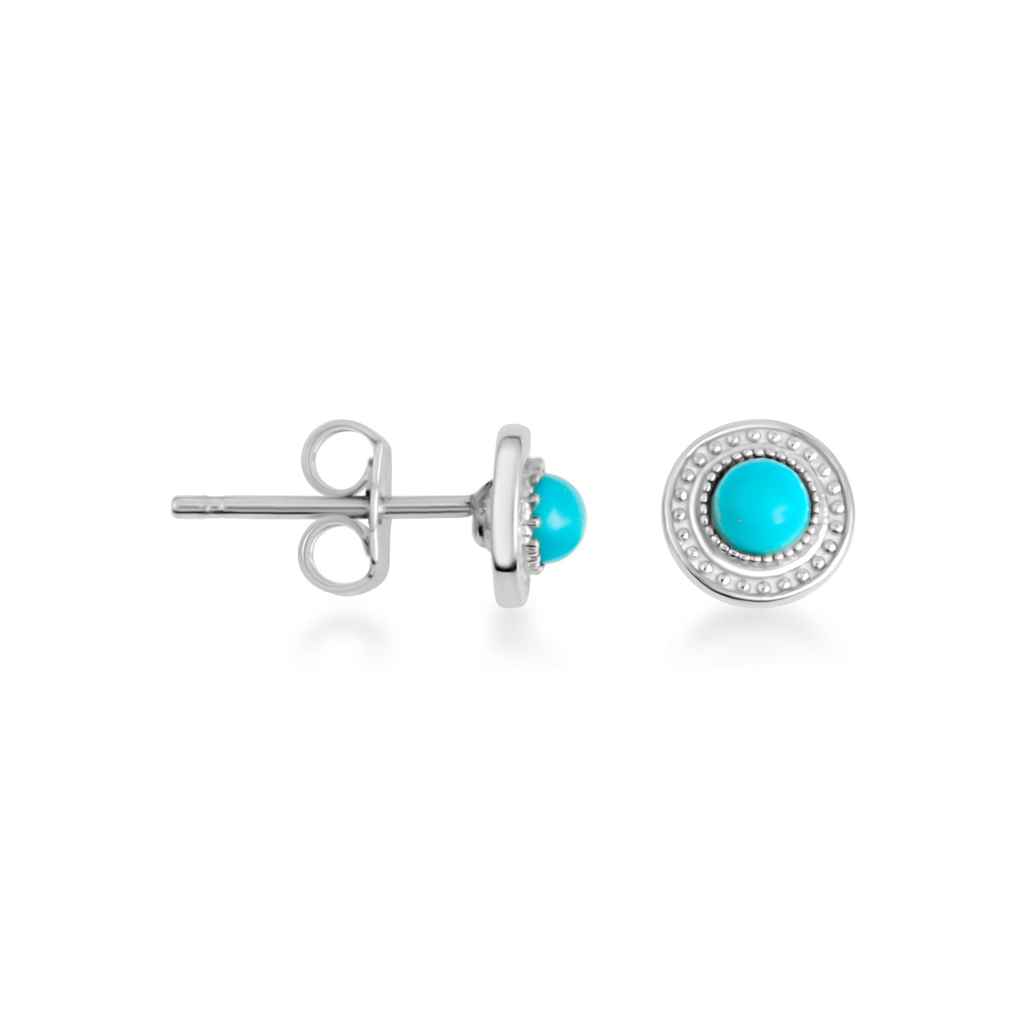 Sterling Silver Turquoise Gemstone Milgrain Stud Earrings
