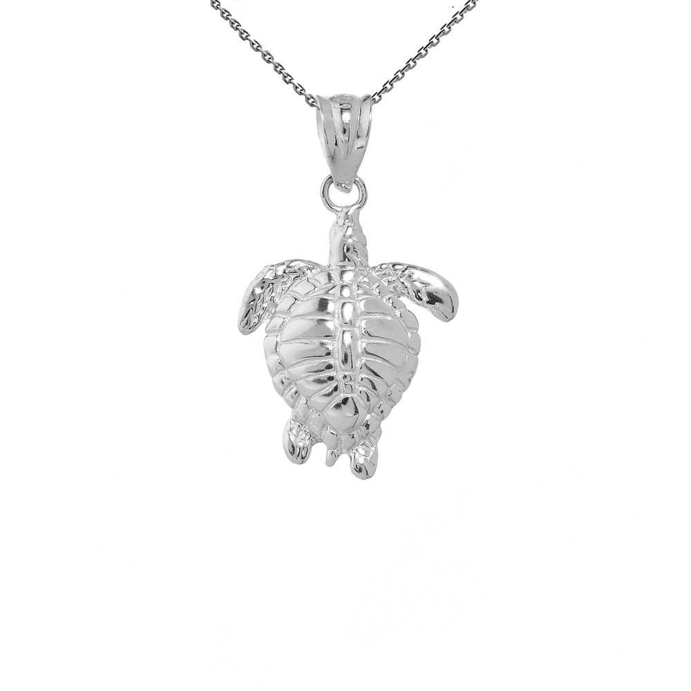 Sterling Silver Turtle Charm Pendant Necklace