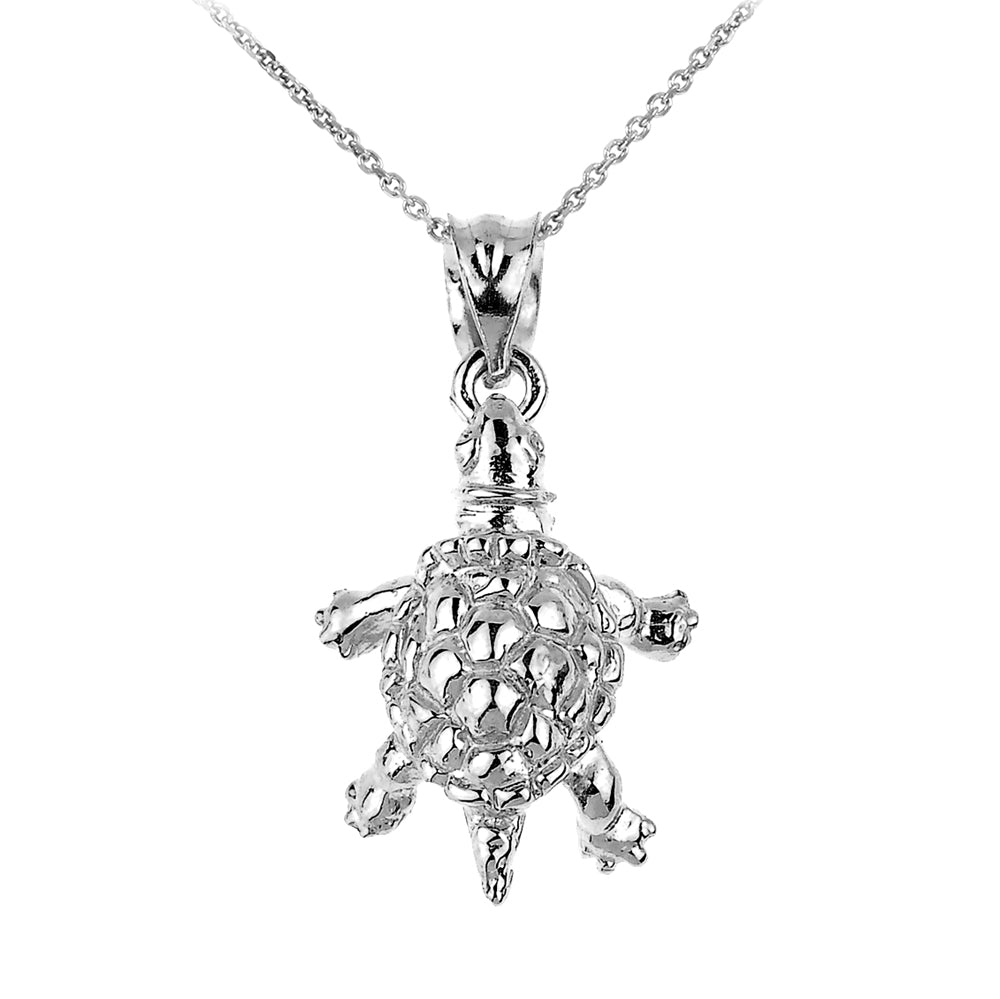 Sterling Silver Turtle Charm Pendant Necklace — Depth: 0.20"