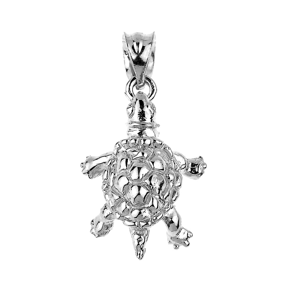 Sterling Silver Turtle Charm Pendant Necklace — Depth: 0.20", view 2