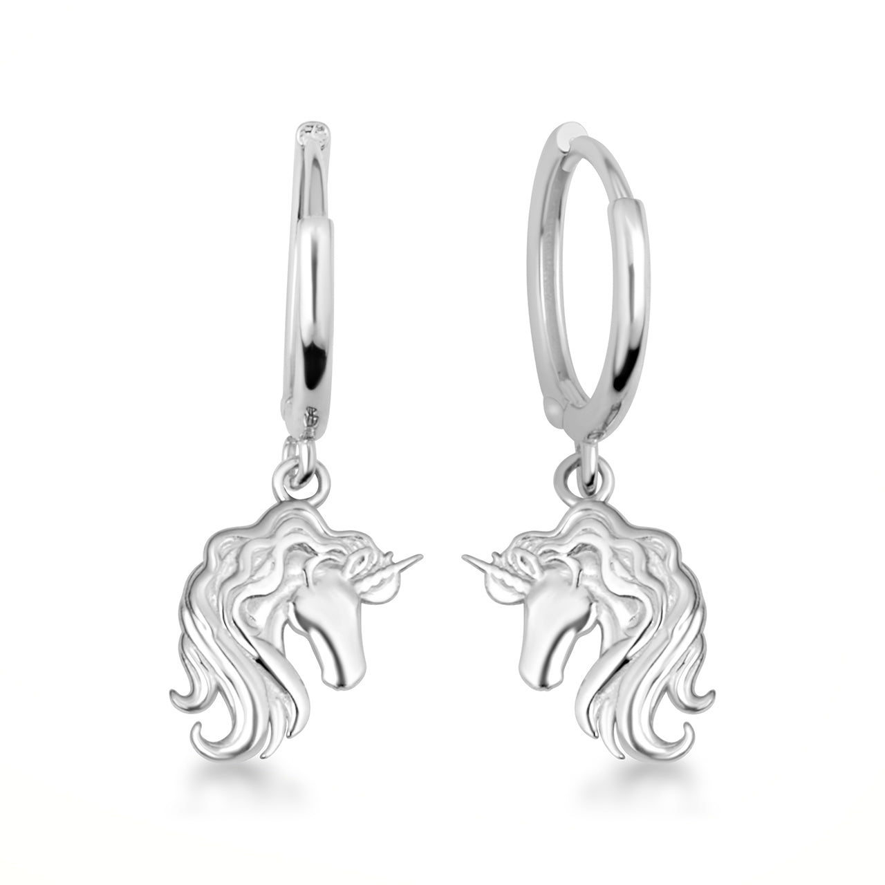 Sterling Silver Unicorn Drop Huggie Hoop Earrings