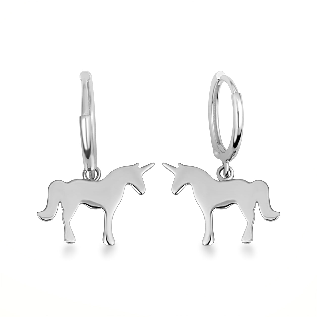 Sterling Silver Unicorn Horse Drop Huggie Hoop Earrings