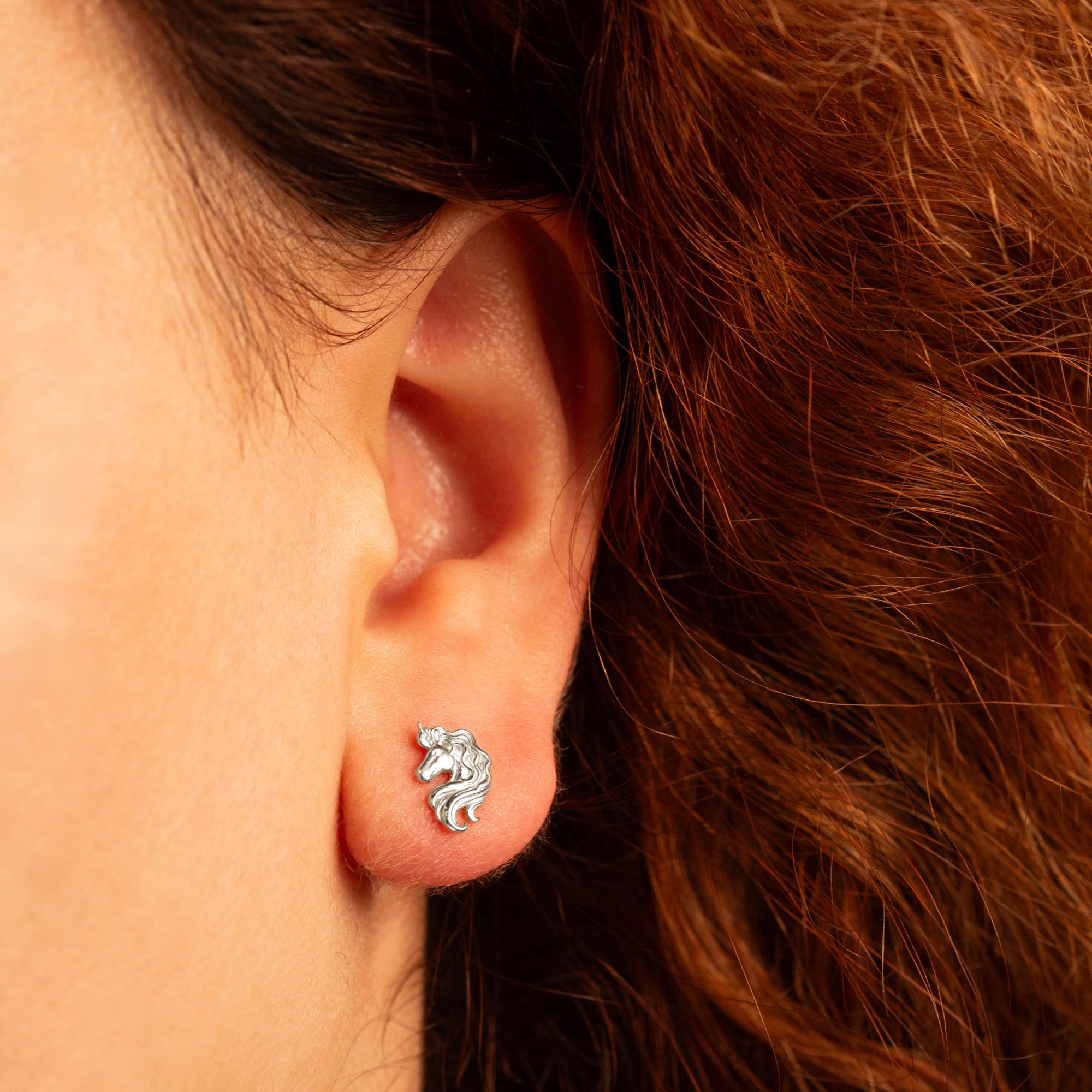 Sterling Silver Unicorn Stud Earrings, view 2