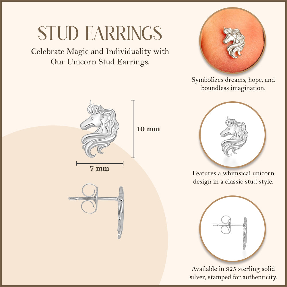 Sterling Silver Unicorn Stud Earrings, view 3