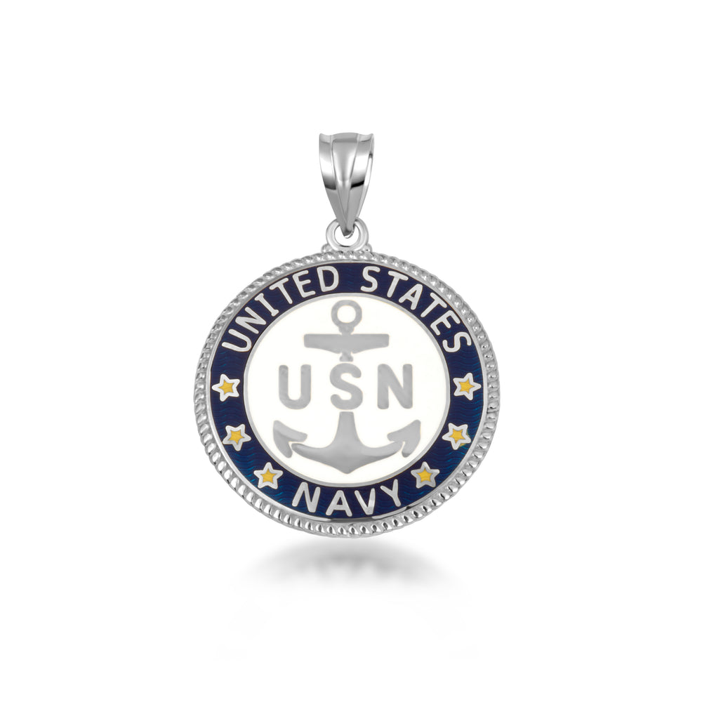 Sterling Silver United States Navy Emblem Officially Licensed Medallion Pendant Necklace