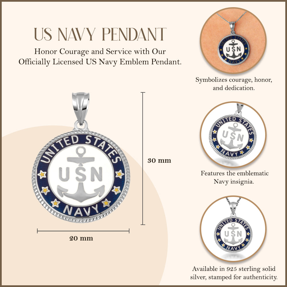 Sterling Silver United States Navy Emblem Officially Licensed Medallion Pendant Necklace, view 4