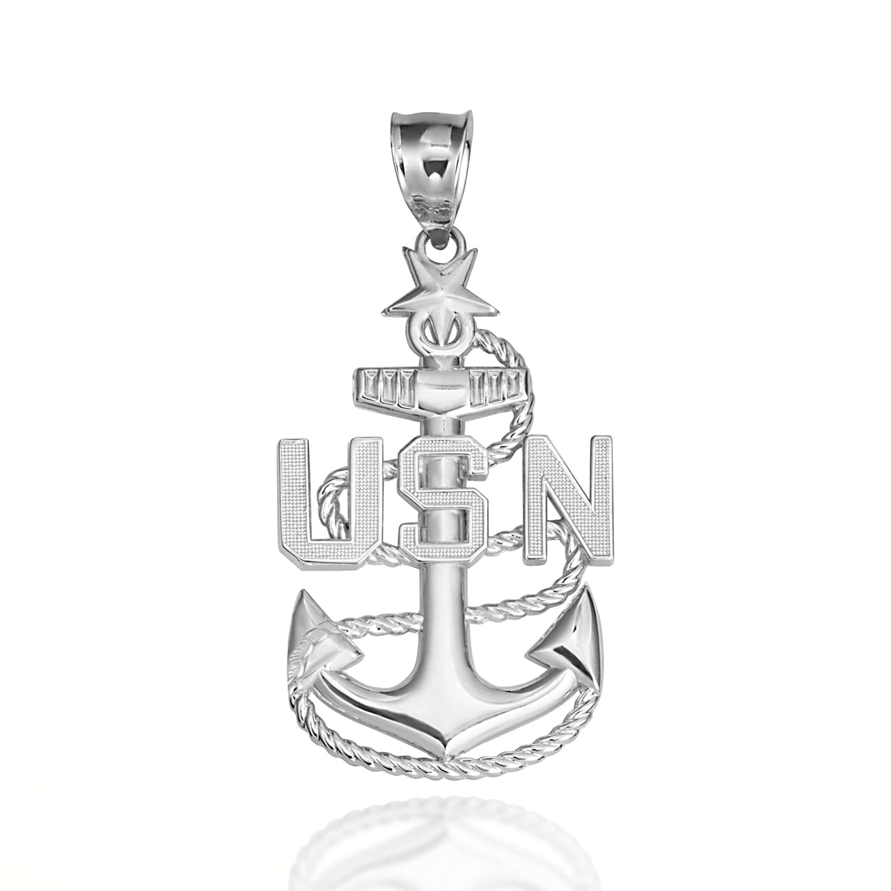 Sterling Silver United States Navy Fleet Senior Chief Petty Officer Officially Licensed Anchor Pendant Necklace