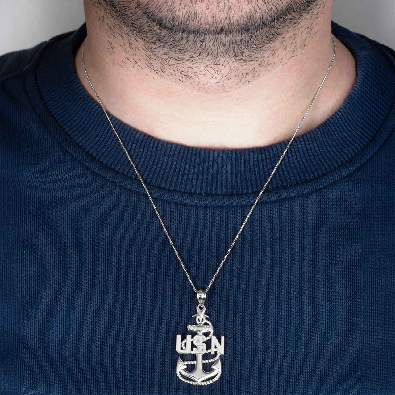Sterling Silver United States Navy Fleet Senior Chief Petty Officer Officially Licensed Anchor Pendant Necklace, view 2