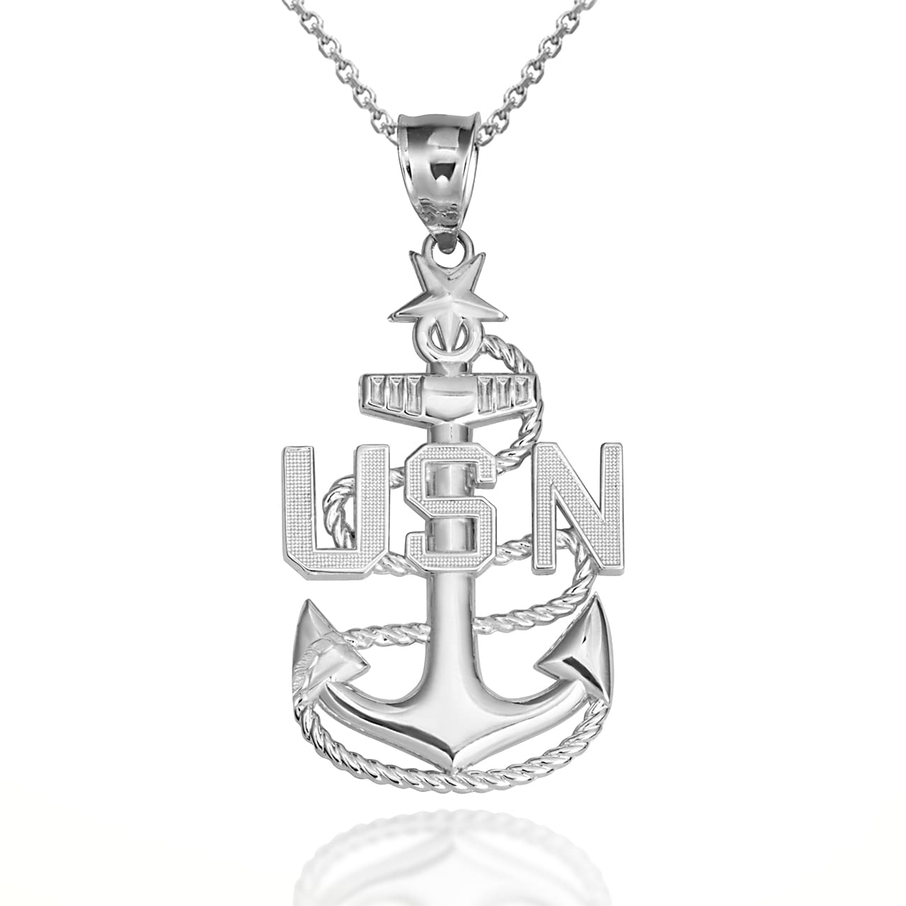 Sterling Silver United States Navy Fleet Senior Chief Petty Officer Officially Licensed Anchor Pendant Necklace, view 4