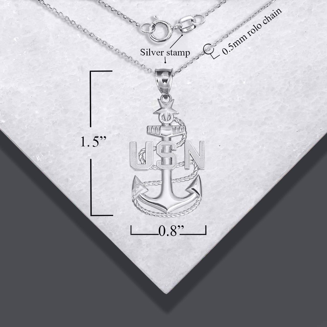 Sterling Silver United States Navy Fleet Senior Chief Petty Officer Officially Licensed Anchor Pendant Necklace, view 5