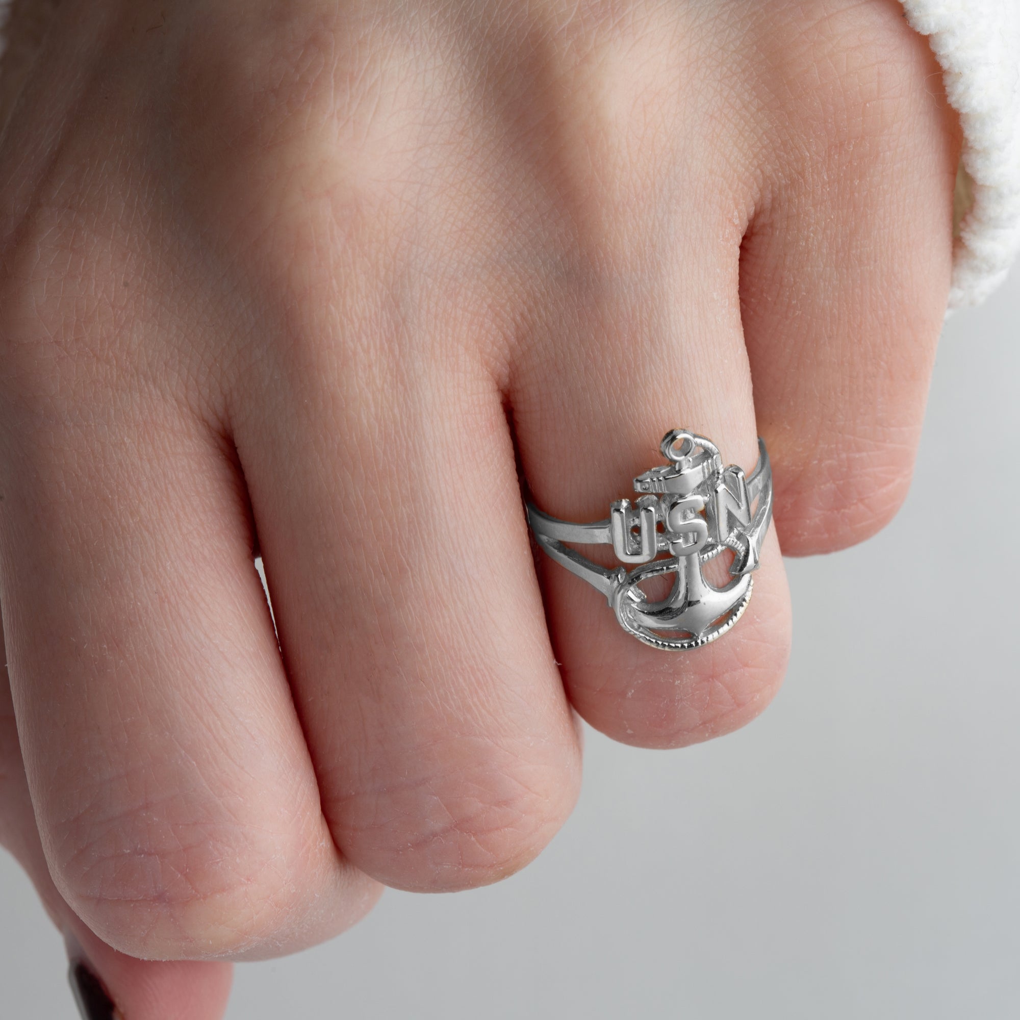 Sterling Silver United States Navy Officially Licensed Chief Petty Officer Anchor Ring, view 3
