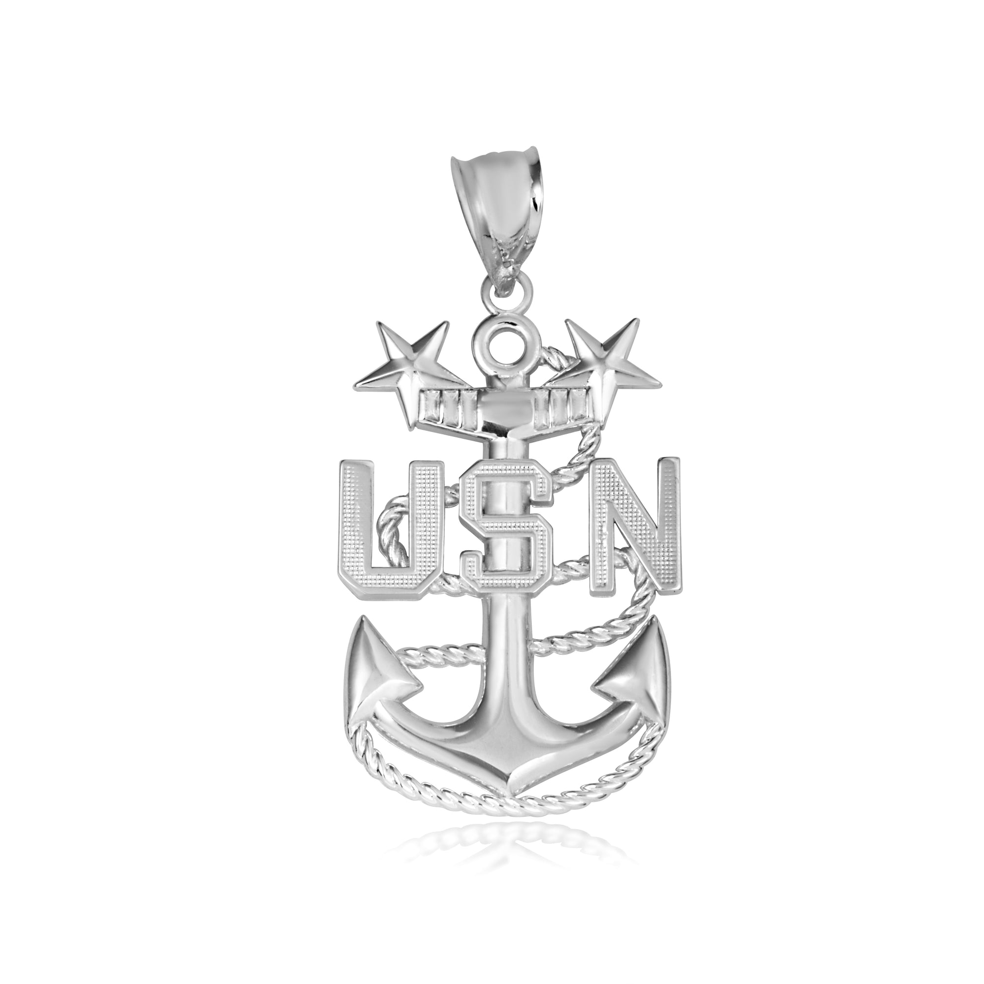 Sterling Silver United States Navy Officially Licensed Master Chief Petty Officer Anchor Pendant Necklace