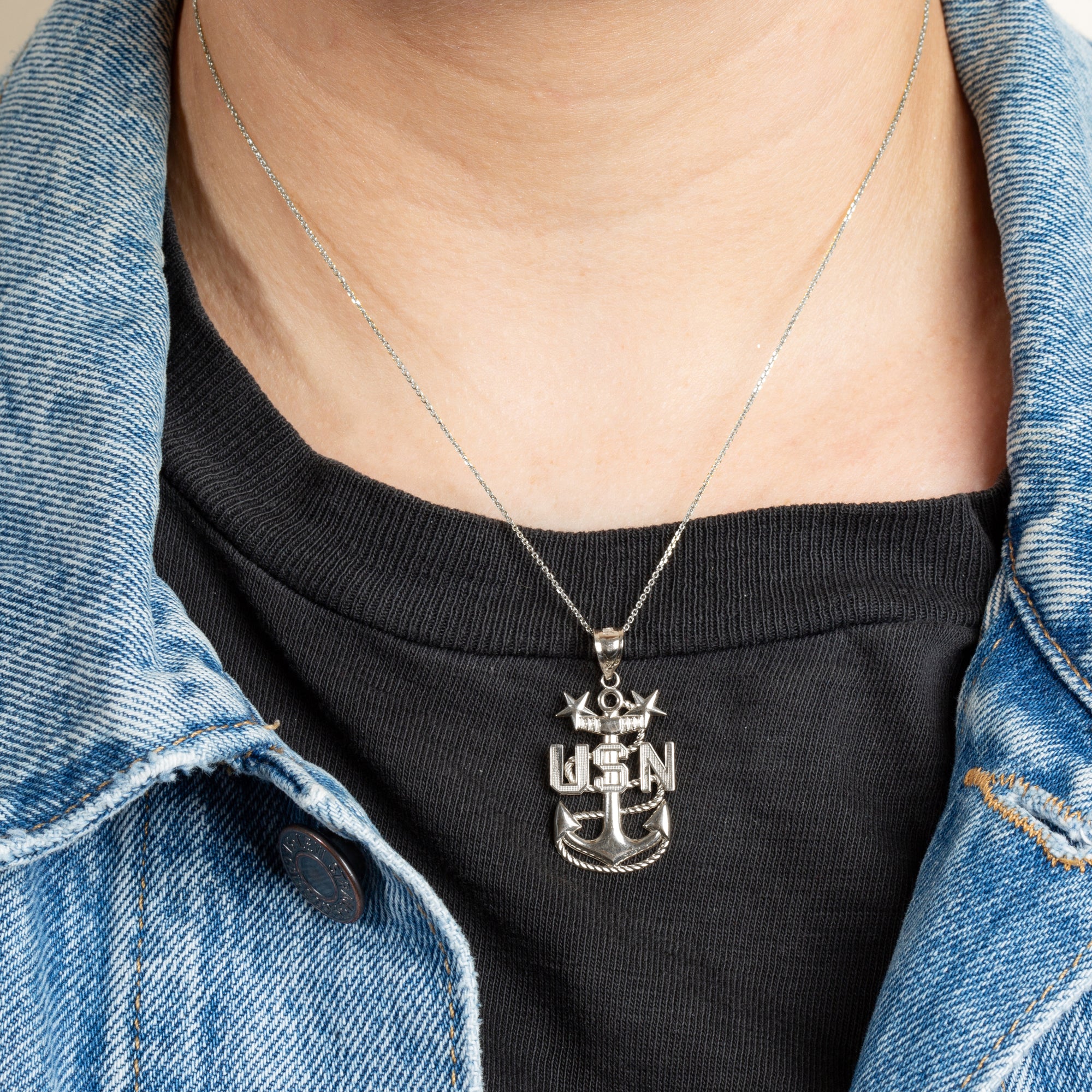 Sterling Silver United States Navy Officially Licensed Master Chief Petty Officer Anchor Pendant Necklace, view 2