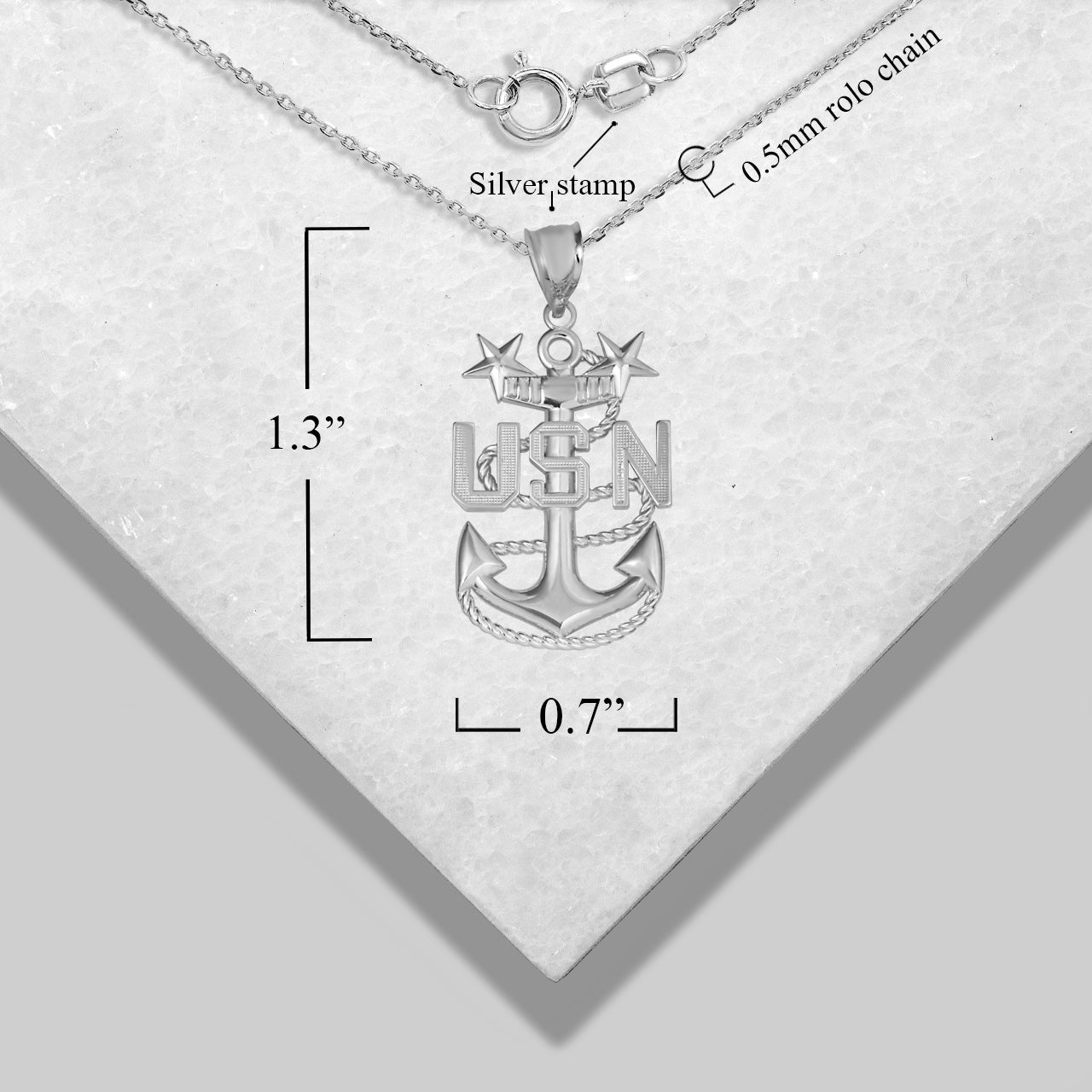 Sterling Silver United States Navy Officially Licensed Master Chief Petty Officer Anchor Pendant Necklace, view 4