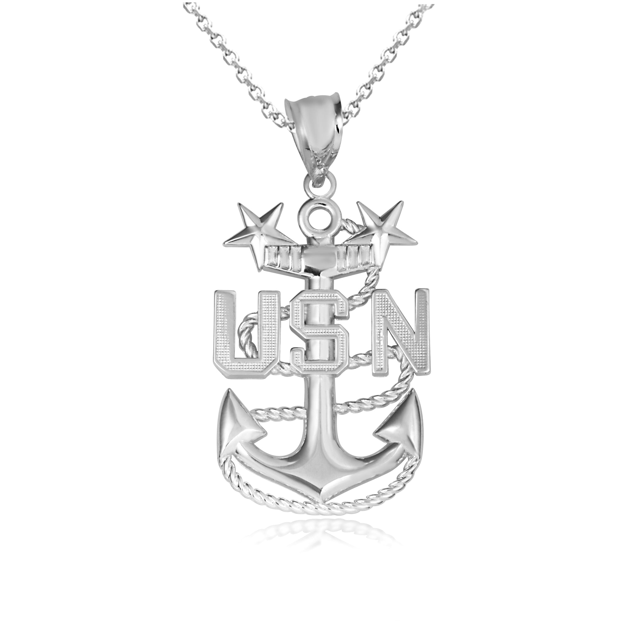 Sterling Silver United States Navy Officially Licensed Master Chief Petty Officer Anchor Pendant Necklace, view 5