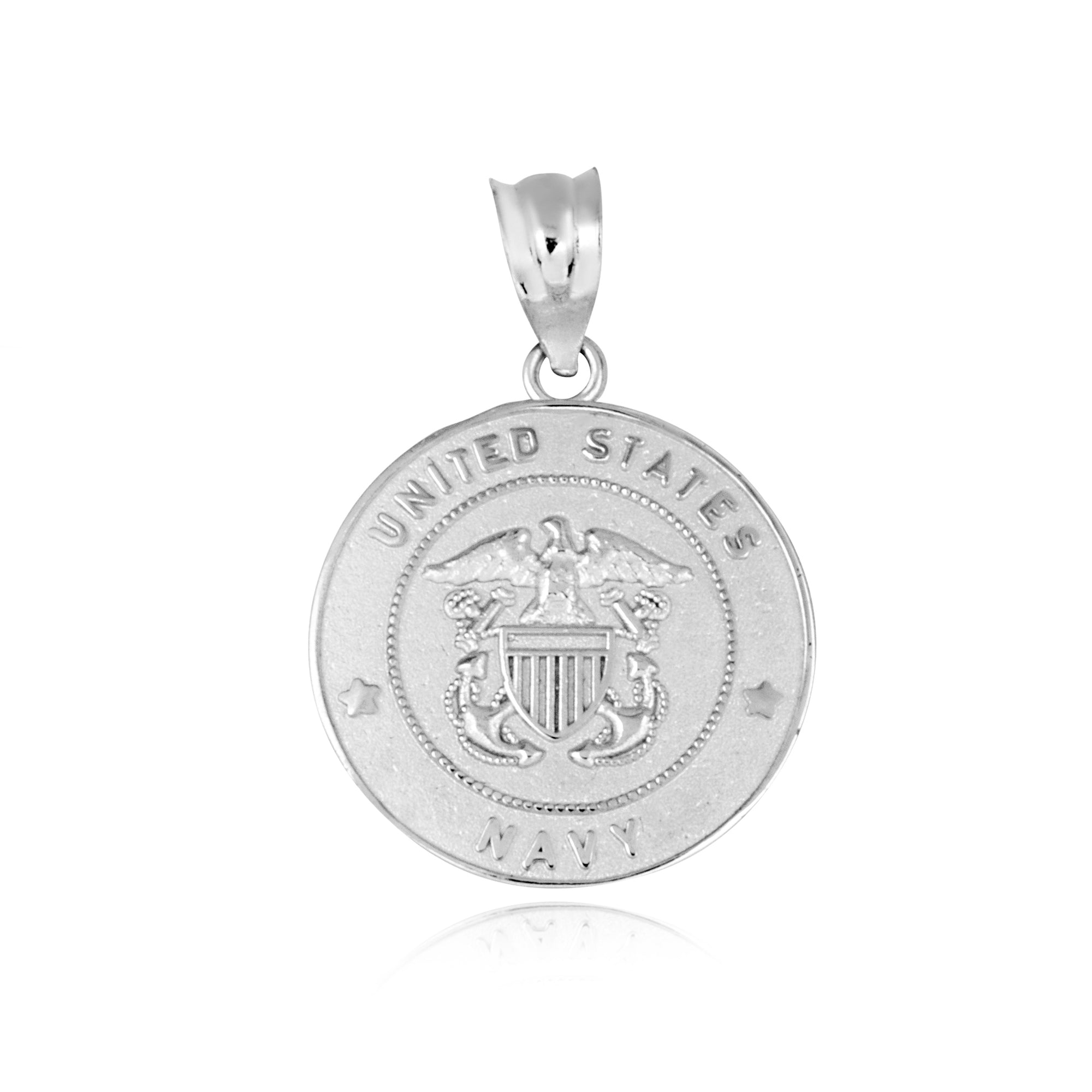 Sterling Silver United States Navy Officially Licensed Shield Eagle Anchor Emblem Medallion Pendant Necklace