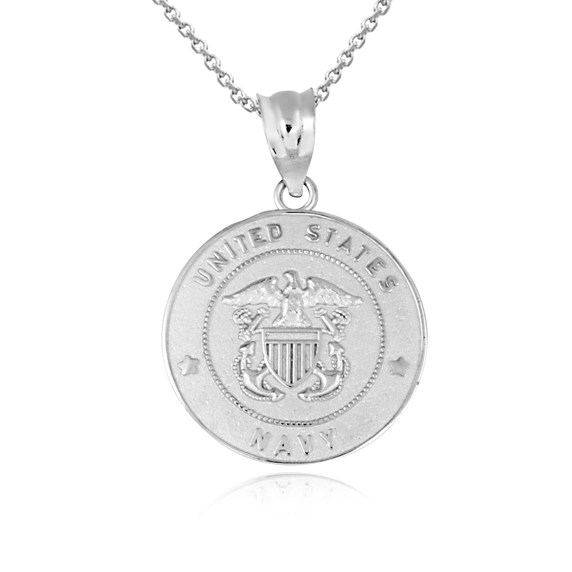 Sterling Silver United States Navy Officially Licensed Shield Eagle Anchor Emblem Medallion Pendant Necklace, view 4