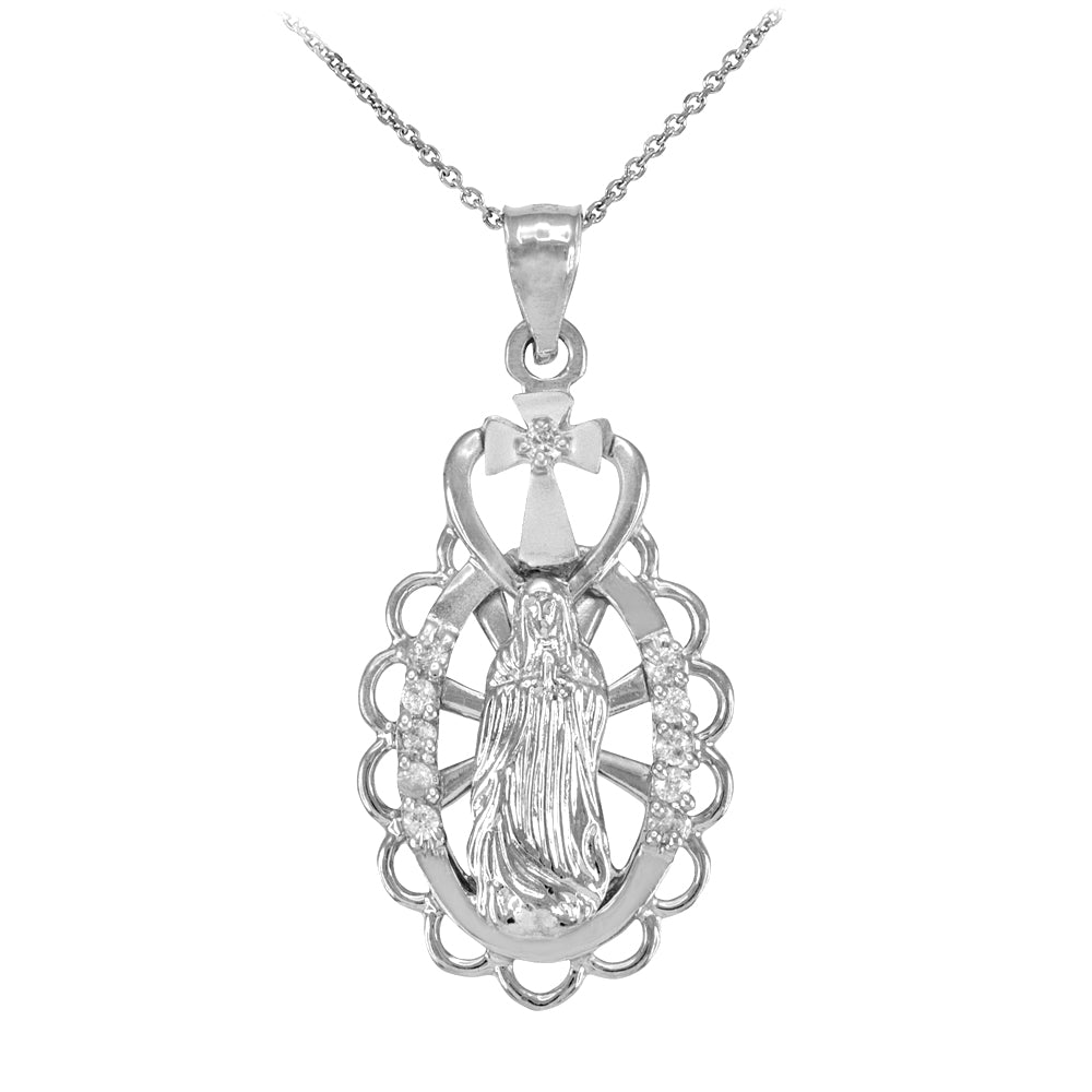 Sterling Silver Virgin Mary Guadalupe Pendant Necklace
