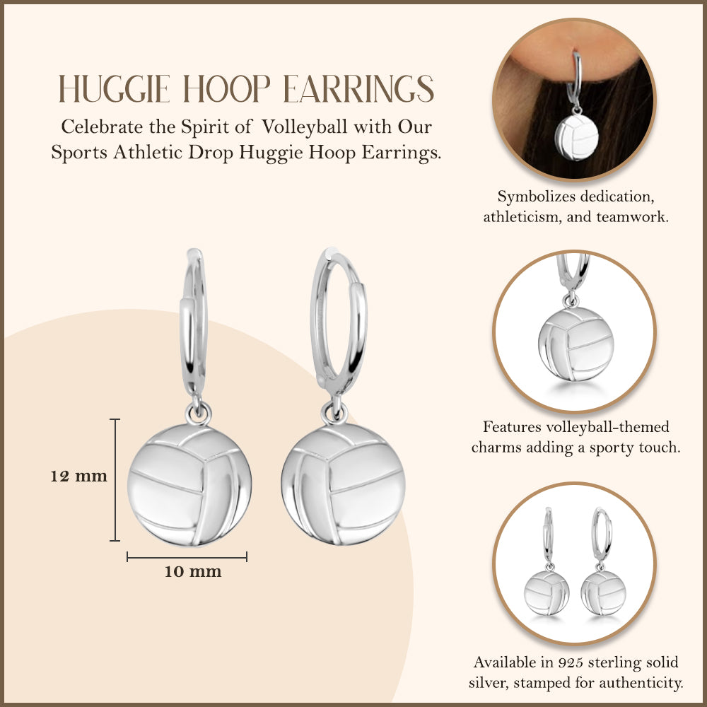 Sterling Silver Volleyball Sports Athletic Drop Huggie Hoop Earrings, view 3
