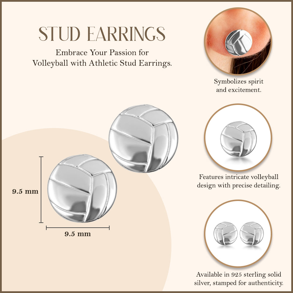 Sterling Silver Volleyball Sports Athletic Stud Earrings, view 3