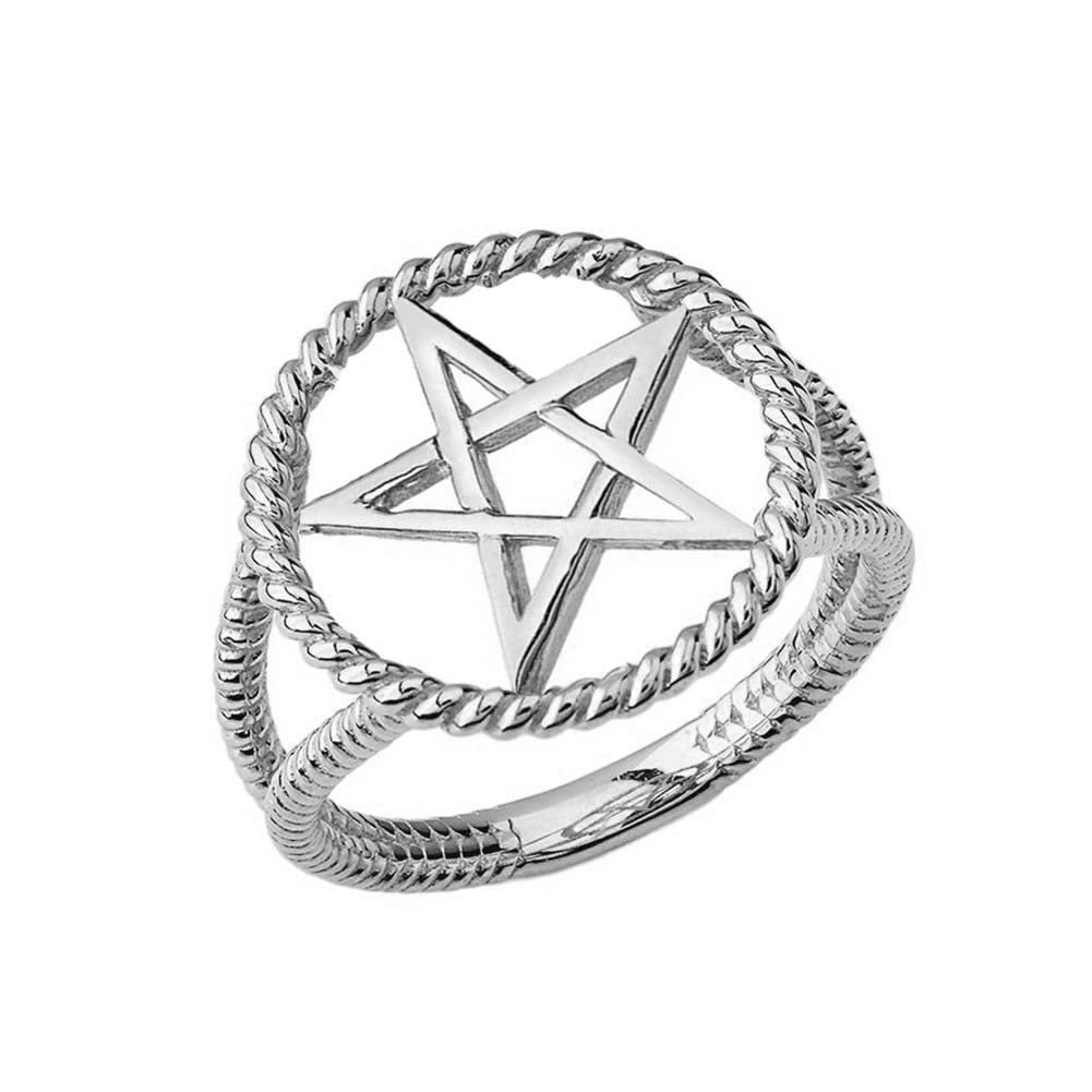 Sterling Silver Wiccan Star Pentagram Rope Signet Ring