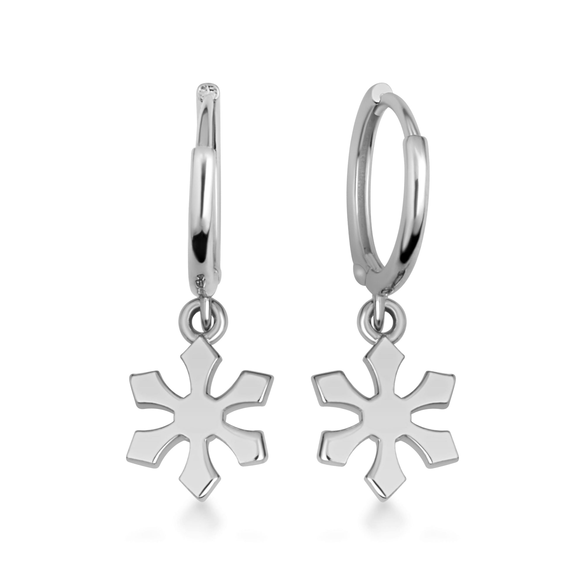 Sterling Silver Winter Snowflake Drop Huggie Hoop Earrings