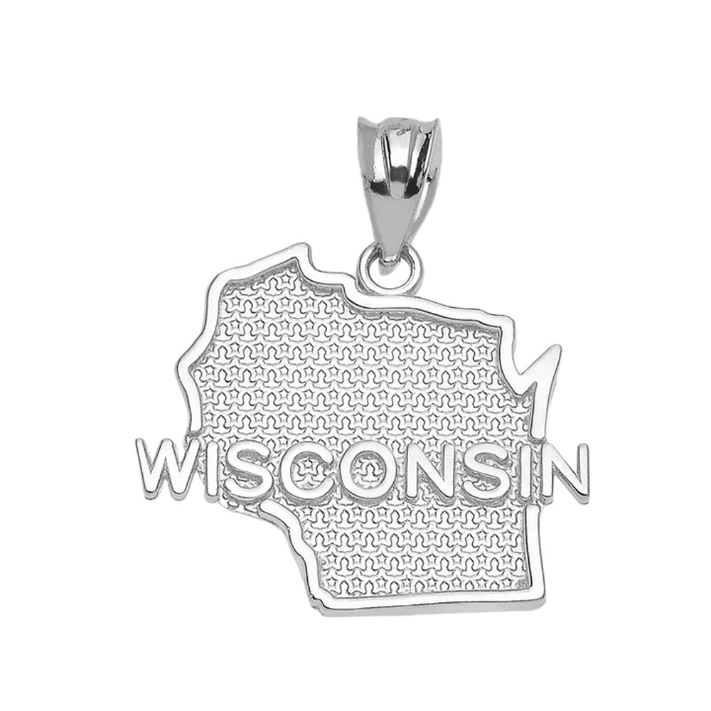 Sterling Silver Wisconsin State Map Pendant Necklace, view 2