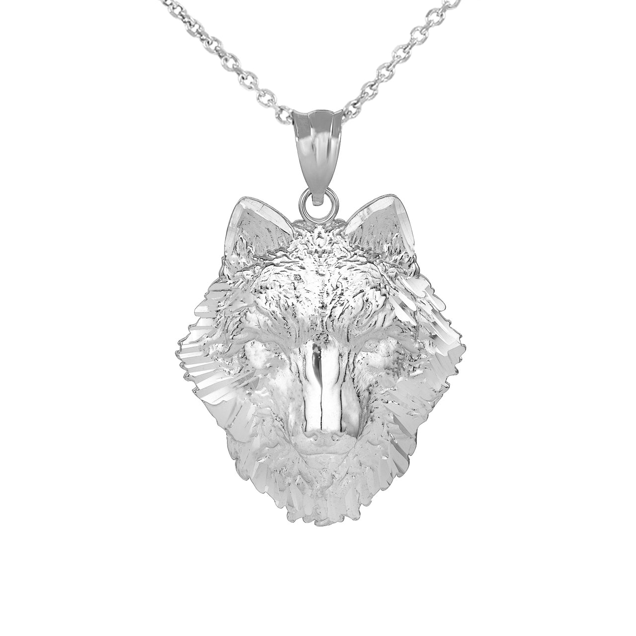 Sterling Silver Wolf Head Pendant Necklace