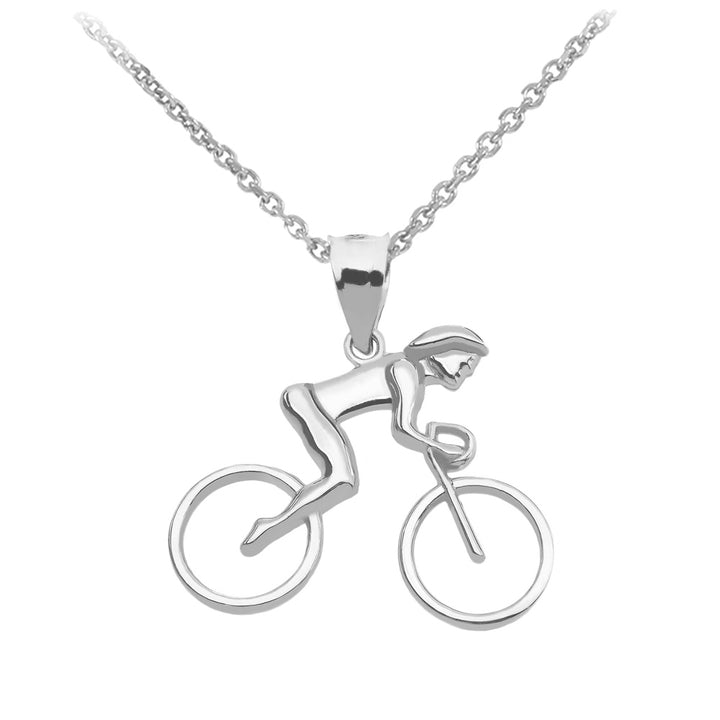 Sterling Silver Woman Cyclist Pendant Necklace