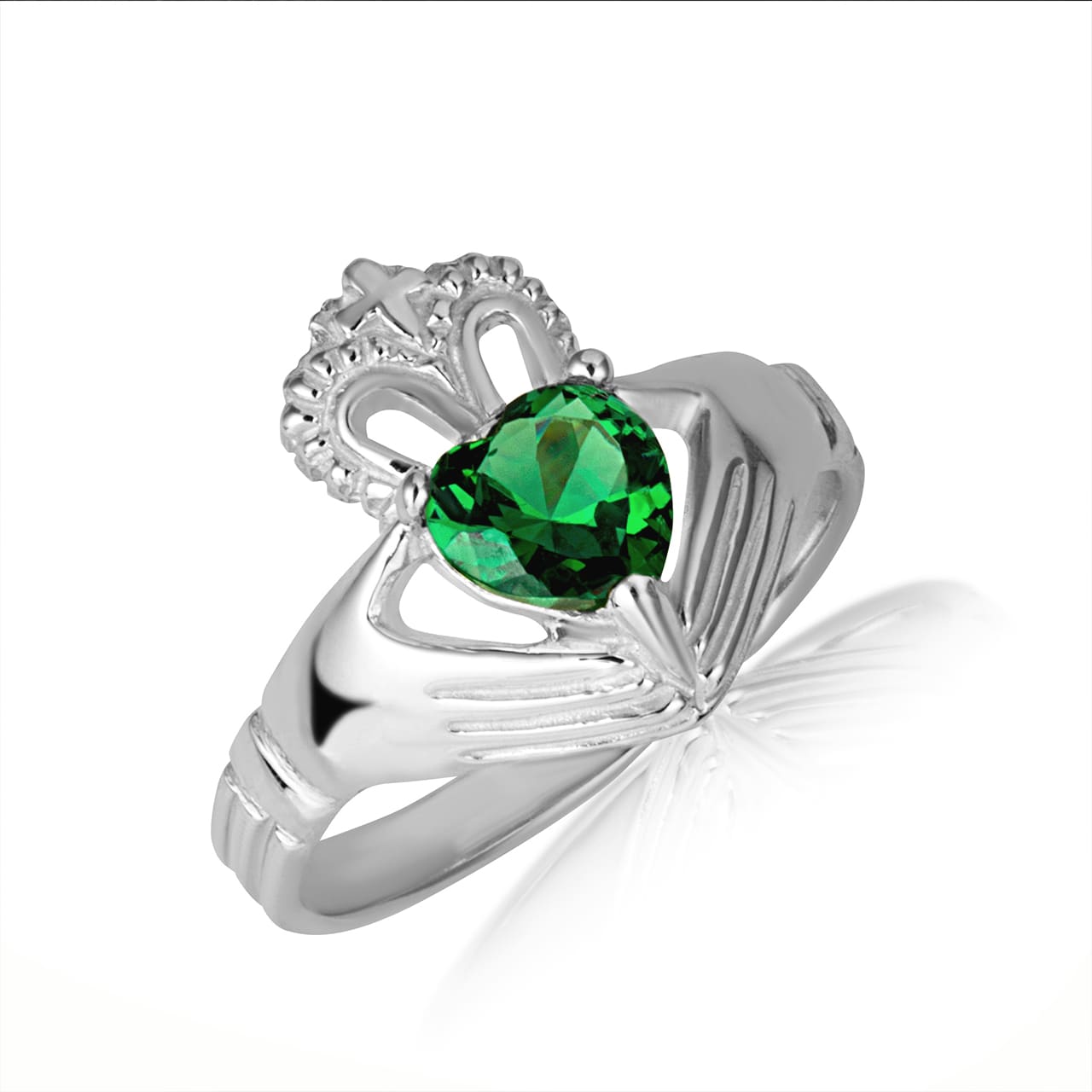 Sterling Silver Women's Elegant Claddagh Birthstone Heart Shape Ring, view 3