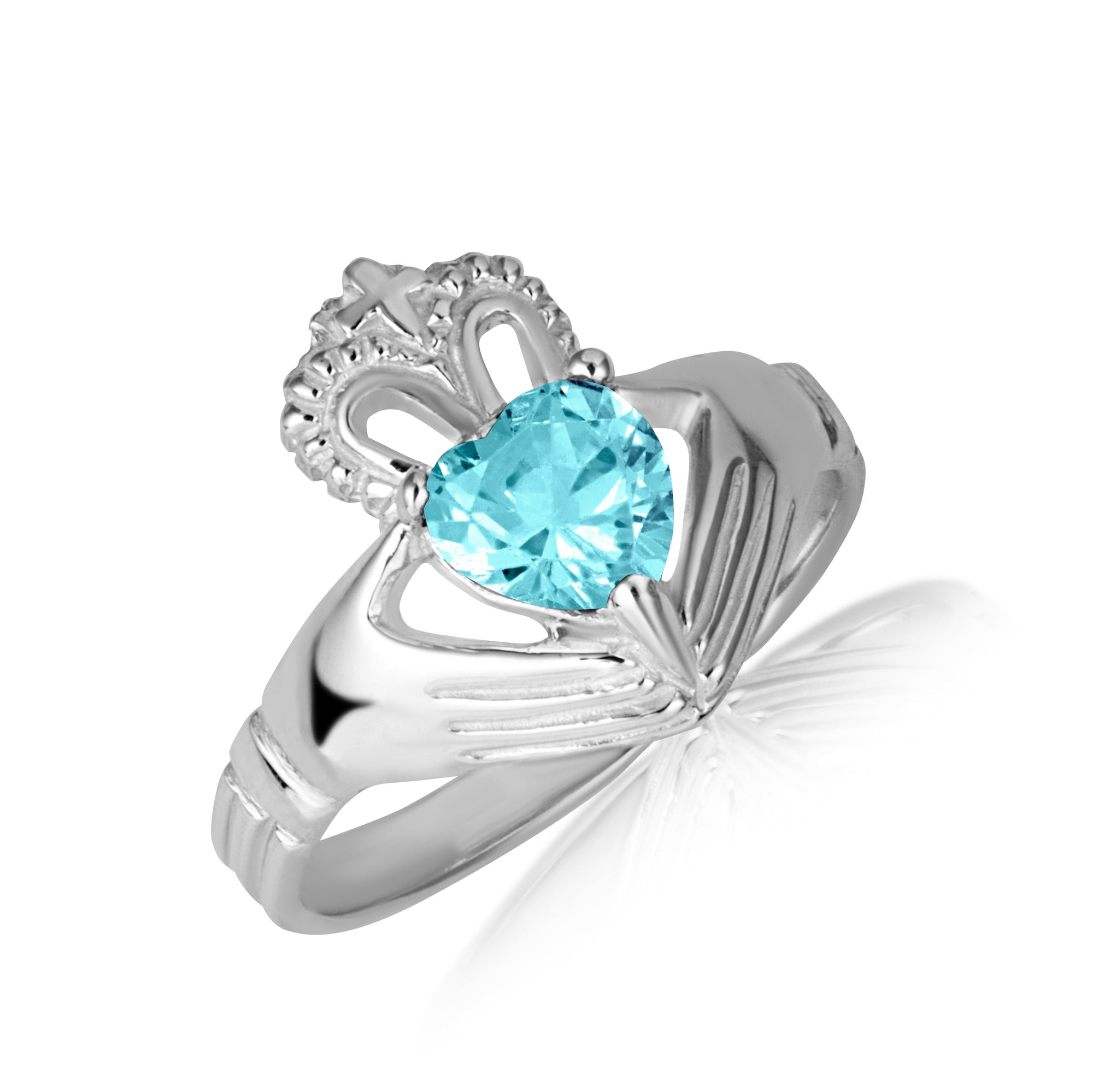 Sterling Silver Women's Elegant Claddagh Birthstone Heart Shape Ring, view 4
