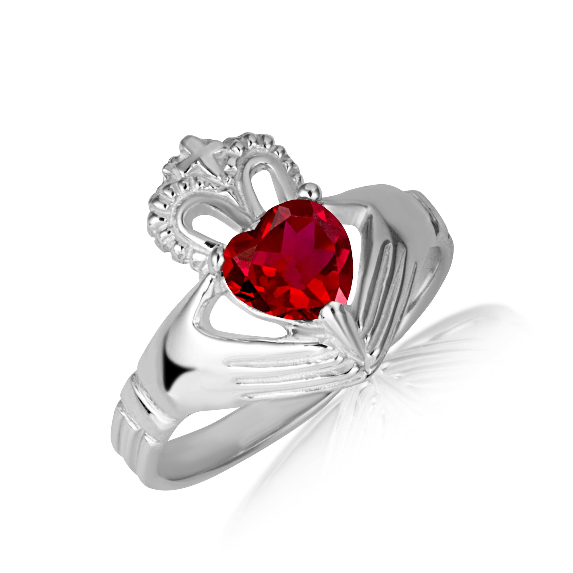 Sterling Silver Women's Elegant Claddagh Birthstone Heart Shape Ring, view 5