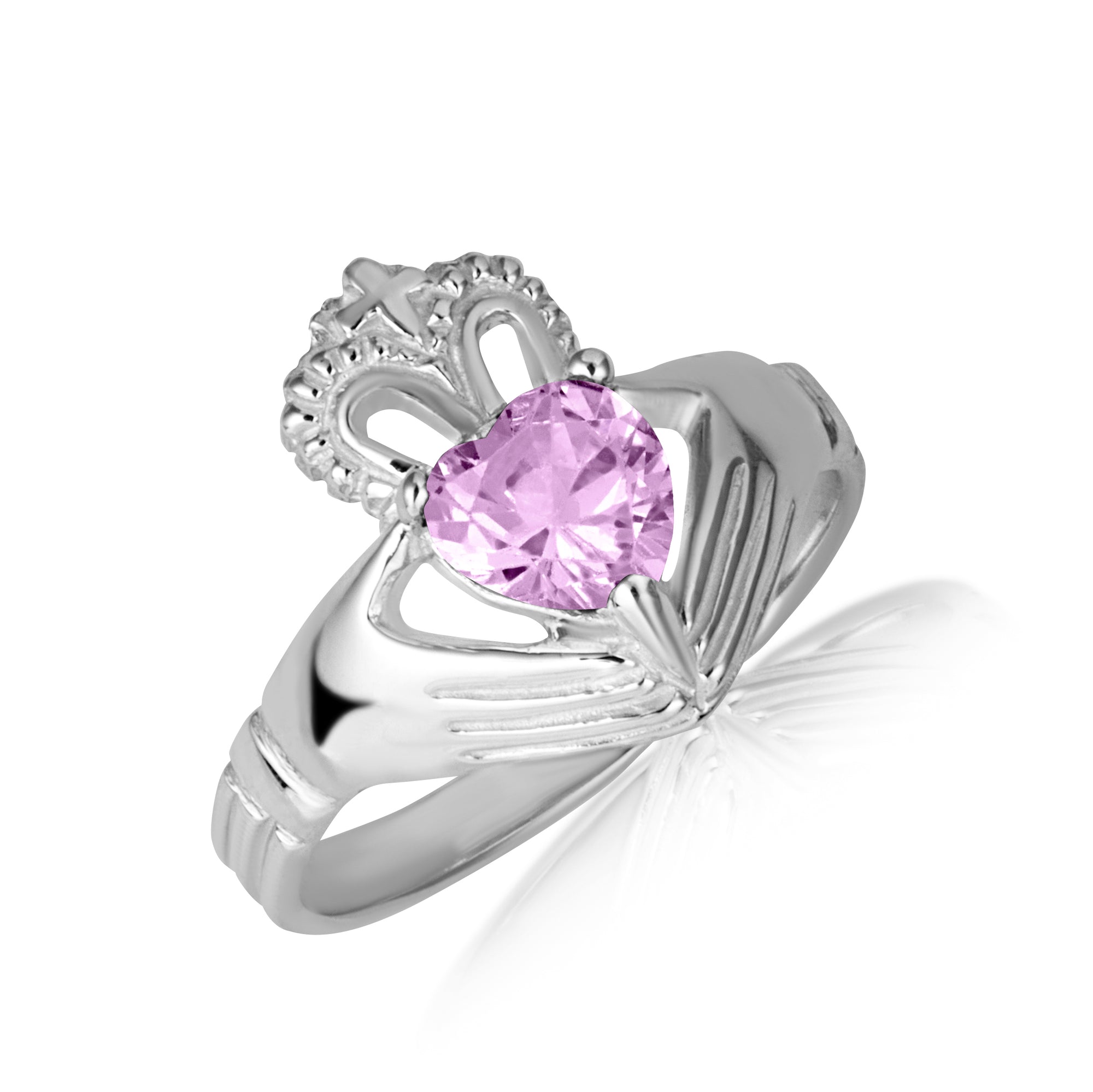 Sterling Silver Women's Elegant Claddagh Birthstone Heart Shape Ring, view 6