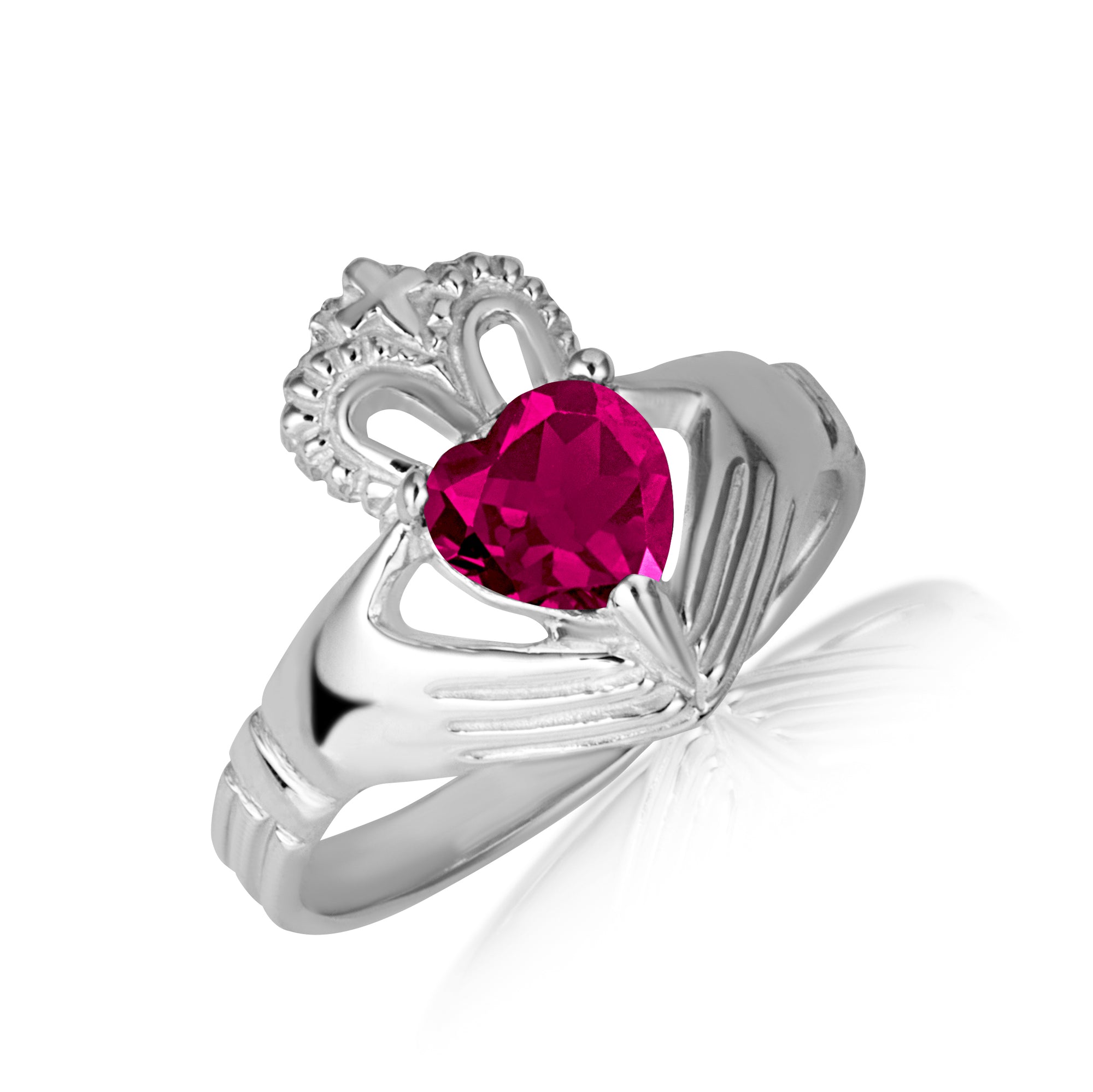 Sterling Silver Women's Elegant Claddagh Birthstone Heart Shape Ring, view 7