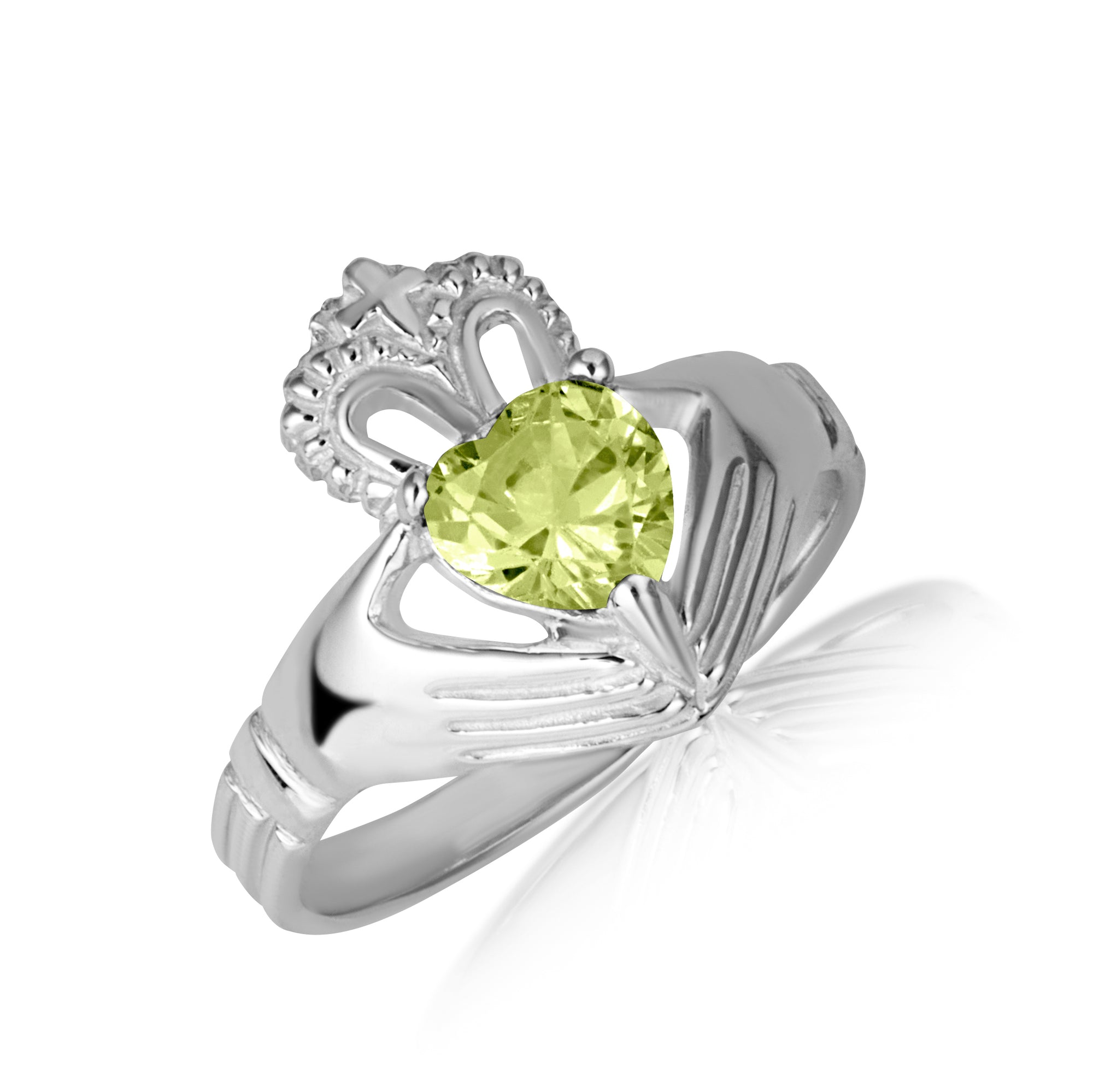 Sterling Silver Women's Elegant Claddagh Birthstone Heart Shape Ring, view 8